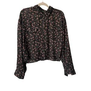 WILD FABLE WOMEN'S LONG SLEEVE BLACK FLORAL PRINT BLOUSE SIZE LARGE